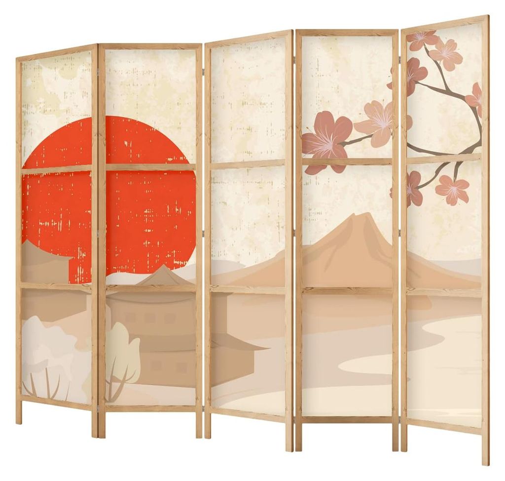 framed concept - Paravent Raumteiler aus Holz 225x172 cm, 5-teilig, einseitig, im orientalischen Stil