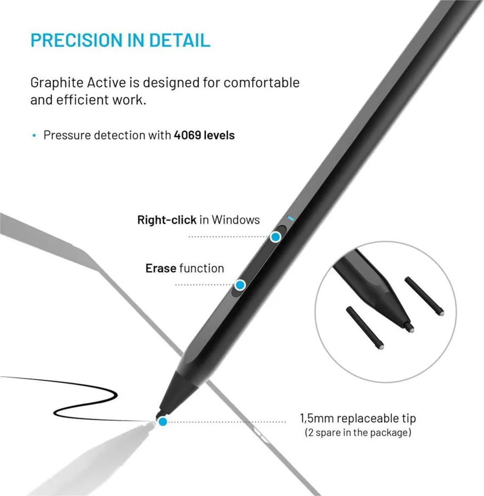 Stylet Actif Graphite pour Tablettes Surface avec Capteur de Pression - 3