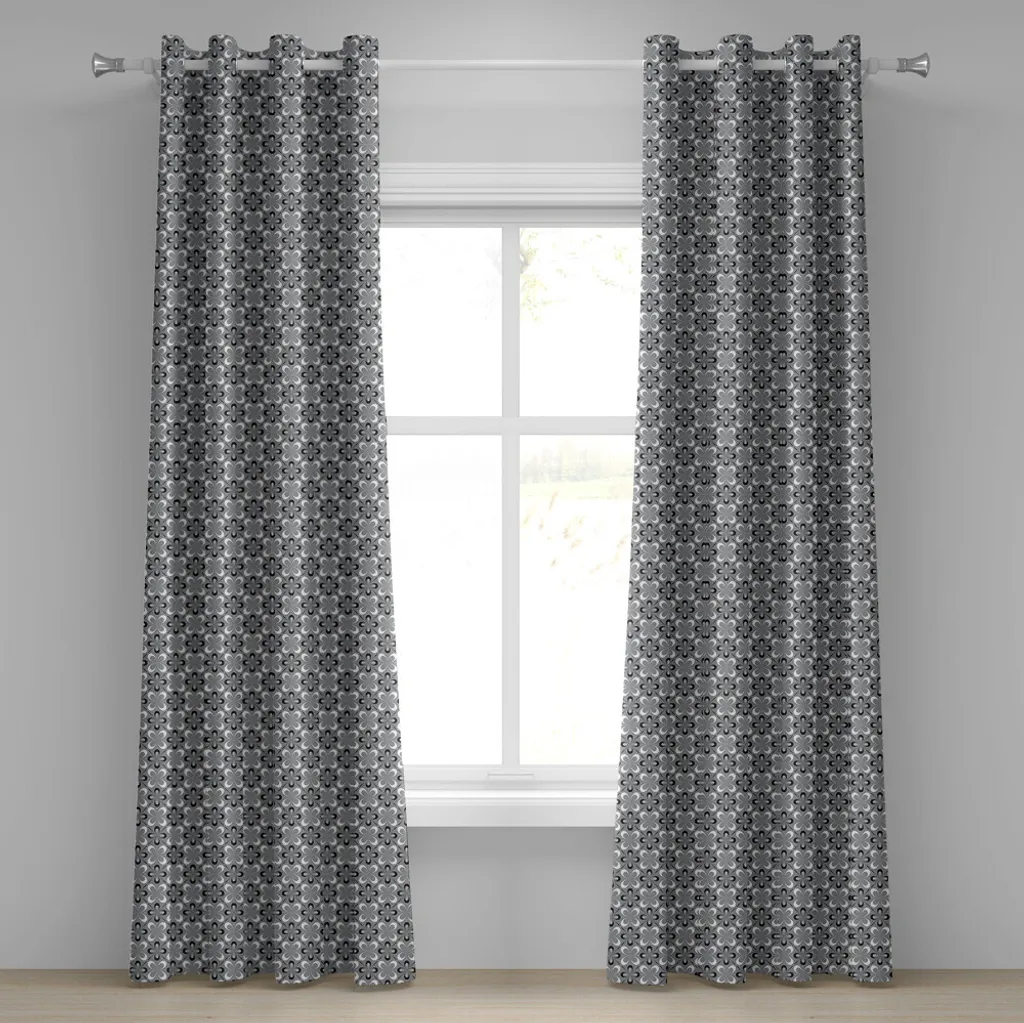 Rideau décoratif pour chambre et salon gris noir motif fleurs chic