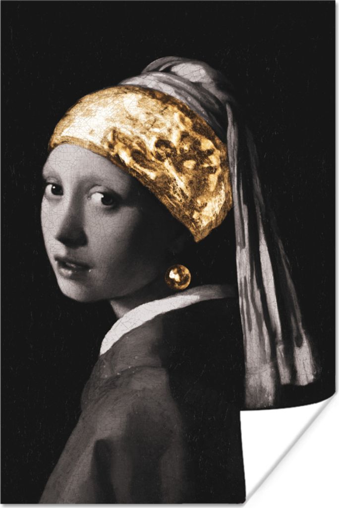 MuchoWow Poster Mädchen mit einem Perlenohrring - Johannes Vermeer - Gold 20x30 cm - Papierdruck