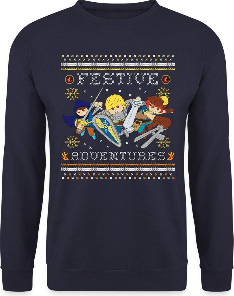 Spreadshirt PLAYMOBIL Novelmore Abenteuer Ugly Christmas Uni Pullover, L, Navy