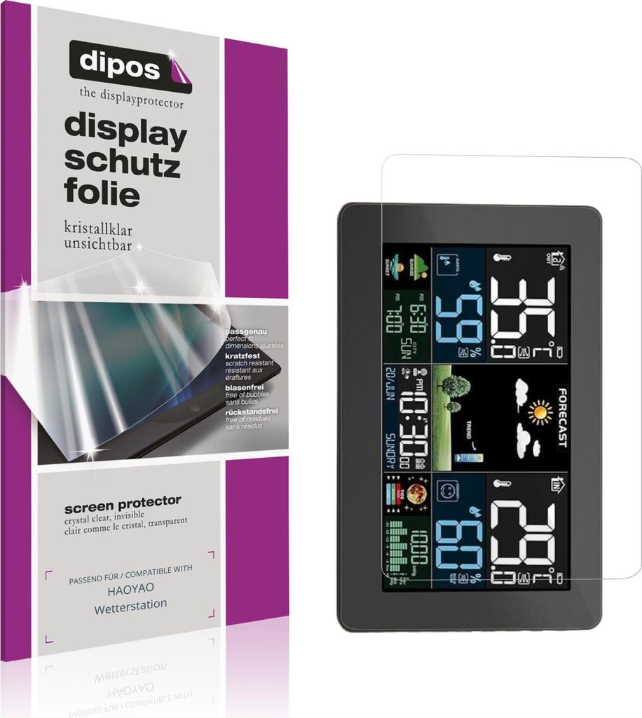 2x Schutzfolie für HAOYAO Wetterstation klar Displayschutzfolie Folie Display Schutz dipos