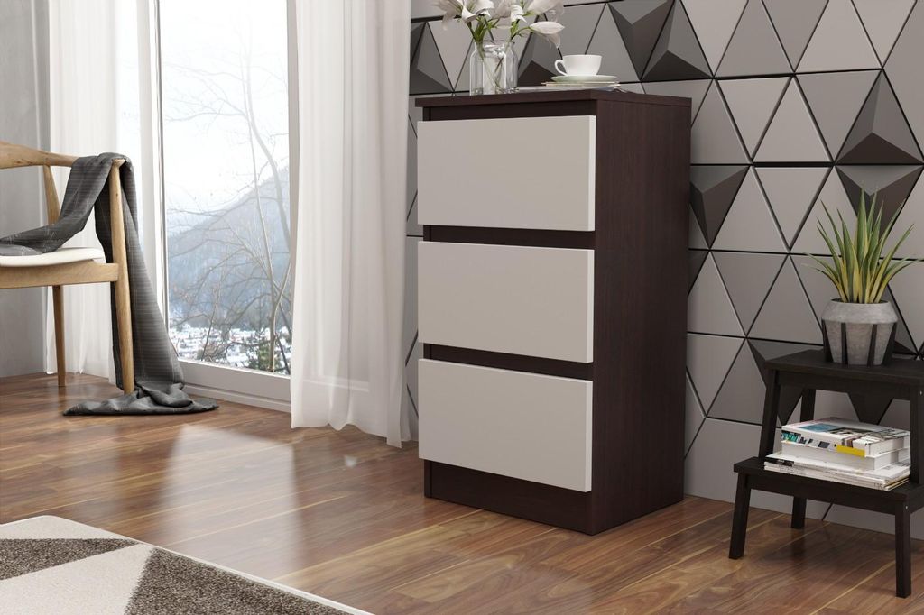 Kommode - mit 3 Schubladen - 40,2 × 77,1 × 33 cm B/H/T - Wenge / Weiß - Moderne Sineboard - für Wohnzimmer - Schlafzimmer - Alana