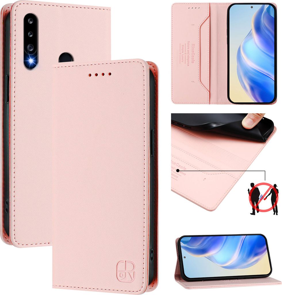 Lederhülle für Samsung Galaxy A20S Hülle Flip Brieftasche Kartenfächern Ständer Schutzhülle Pink