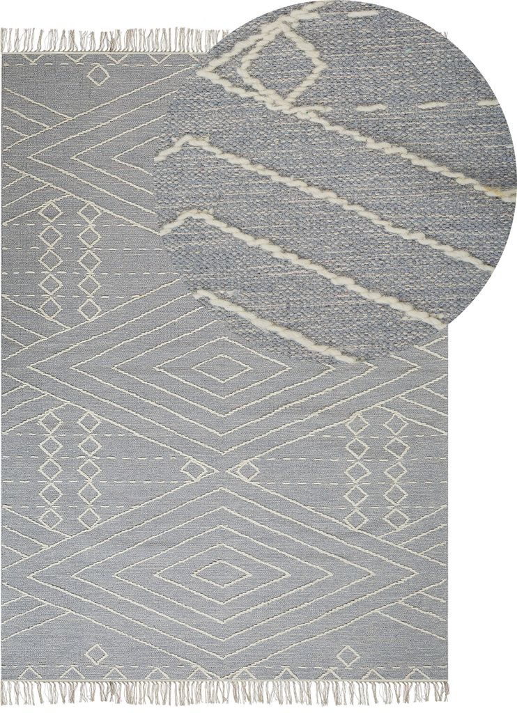 BELIANI Teppich Läufer Grau Baumwolle und Wolle Rechteckig 80 x 150 cm mit Geometrischem Muster Fransen Handgewebt Boho Skandinavisch Kurzhaar Kur...