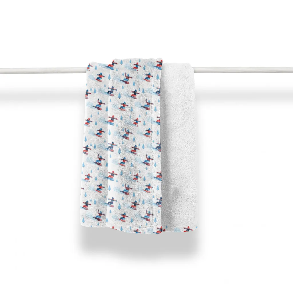 Coperta Arredo ABAKUHAUS 125x175 cm - Pile Blu e Bianco Motivo Sci - 2