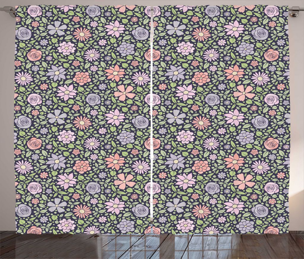 ABAKUHAUS Blumen Rustikaler Vorhang, Vintage Garden Themed Flora, Wohnzimmer Universalband Gardinen mit Schlaufen und Haken, 280 x 225 cm, Mehrfarbig