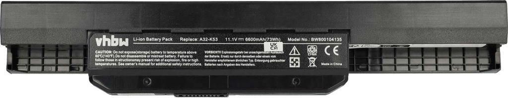 vhbw Akku kompatibel mit Asus X53S (2011 model), X53S, X53E, X53BY, X44LY, X53SD (2011 model), X53BR, X53B Notebook (6600 mAh, 11,1 V, Li-Ion)