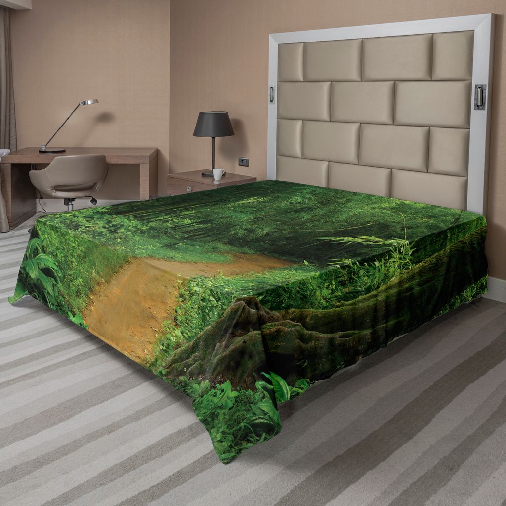 ABAKUHAUS Tropisch Bettlaken, Tropischer Dschungel Wald Trees Pathway Laub Wildnis Natur Landschaft Bild, weiches bequemes oberes Bettlaken für ei...