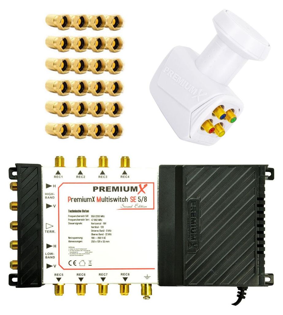 PremiumX Multischalter 5/8 SAT Multiswitch Quattro LNB weiß Produktbild 