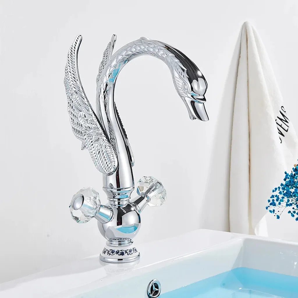 Mitigeur lavabo cygne chromé double commande rétro - Réf S102-Chr - 2