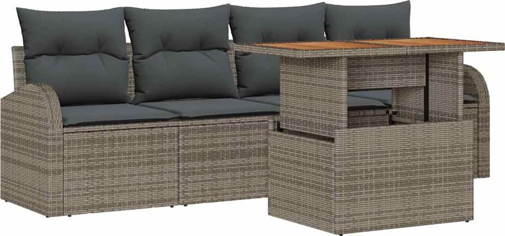 Garten-Sofa-Set mit Speicher 5 pcs Grau Poly Rattan