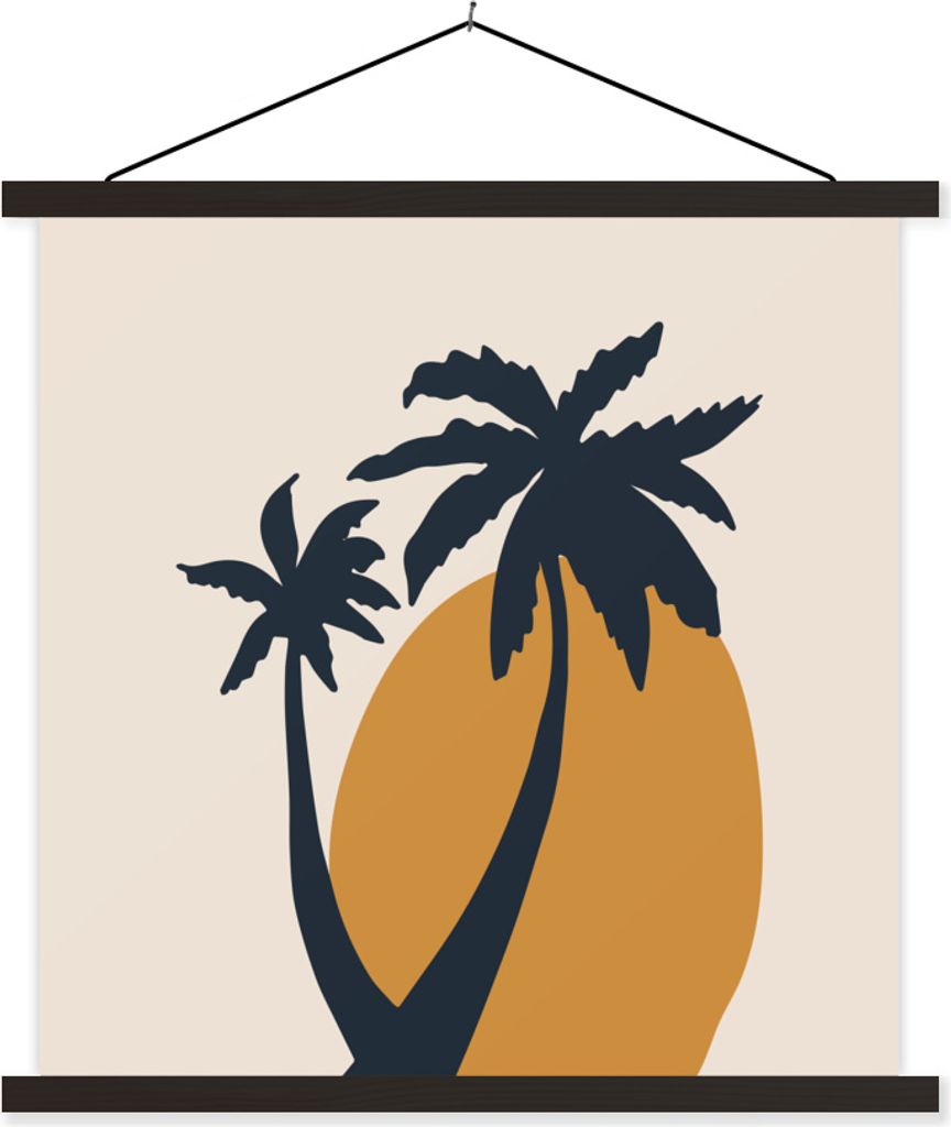 MuchoWow Textilposter Palme - Pastell - Sonne - Orange 120x120 cm mit schwarzem Rahmen - Aufhängungsset
