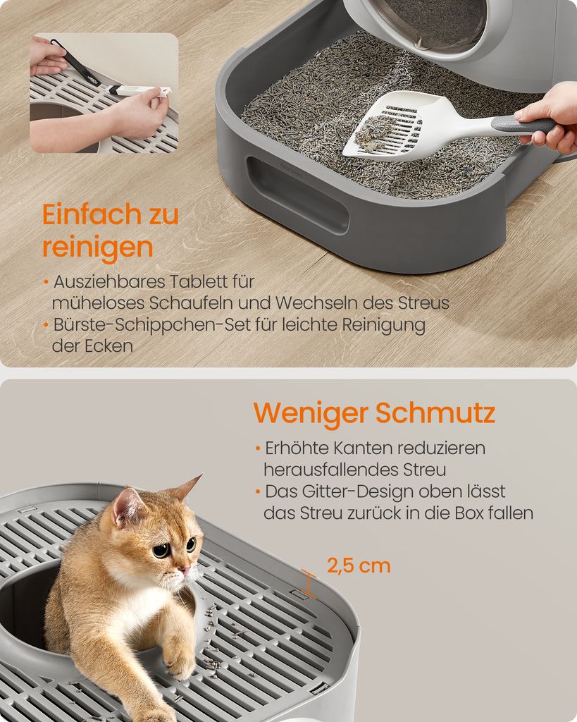 Feandrea Katzenklo, Katzentoilette XXL, mit Deckel, Produktbild 3