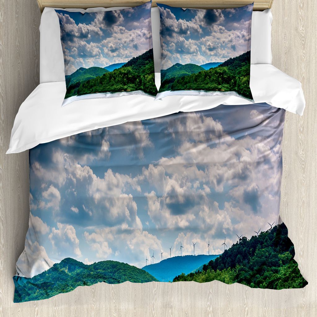 ABAKUHAUS Appalachian Bettbezug Set für Einzelbetten, Windmühlen auf die Berge, Milbensicher Allergiker geeignet mit Kissenbezug, 200 cm x 200 cm...