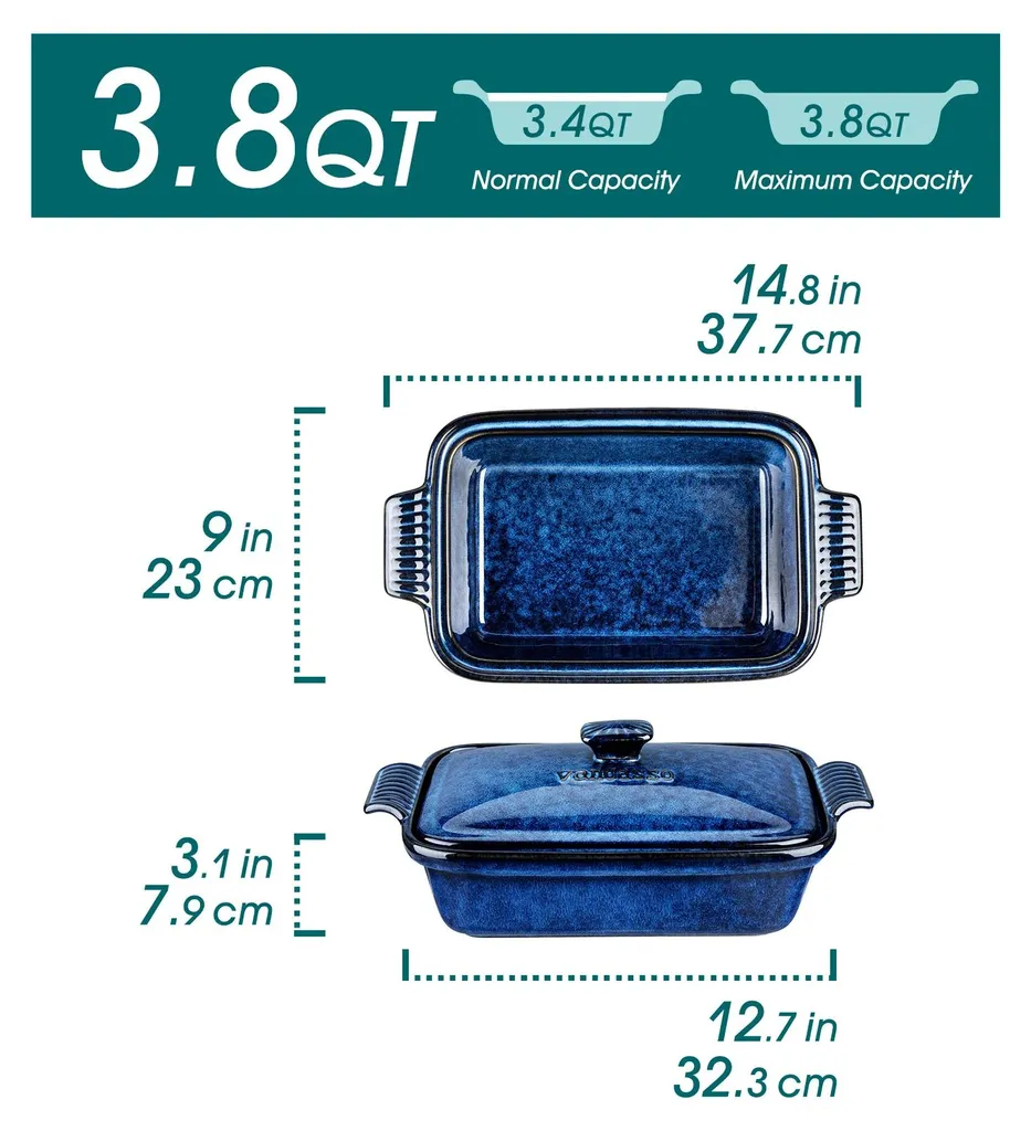 Pirofila Professionale Blu 3.8 QT 9x13 | High-Performance Bakeware - 2