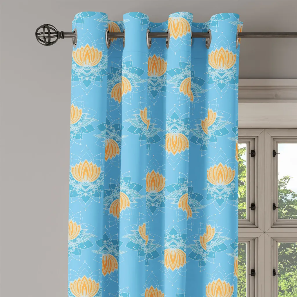 Rideau à œillets ABAKUHAUS Lotus Bleu Marigold et Blanc 280x175 cm