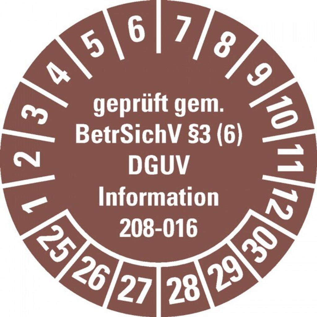 Dreifke Aufkleber I Prüfpl.gepr.gem.BetrSichV §3(6)DGUV, 25-30, braun, Dokuf...