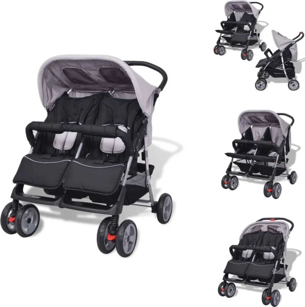 Poussettes doubles pour jumeaux en acier robuste coloris gris noir