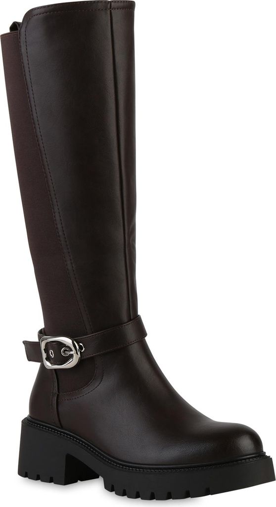 VAN HILL Damen Leicht Gefütterte Bikerstiefel Stiefel Profil-Sohle Schuhe 841838, Farbe: Braun, Größe: 38