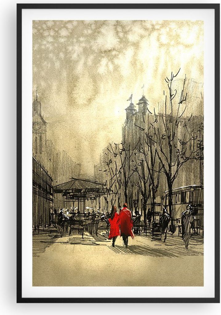 Gerahmtes Poster - Schwarzer Rahmen - Stadt Frau Geliebte - 61x91,5 cm - Wand Bild - Wanddeko - Wandbilder - Kunstposter - Wandposter - Bilderrahme...