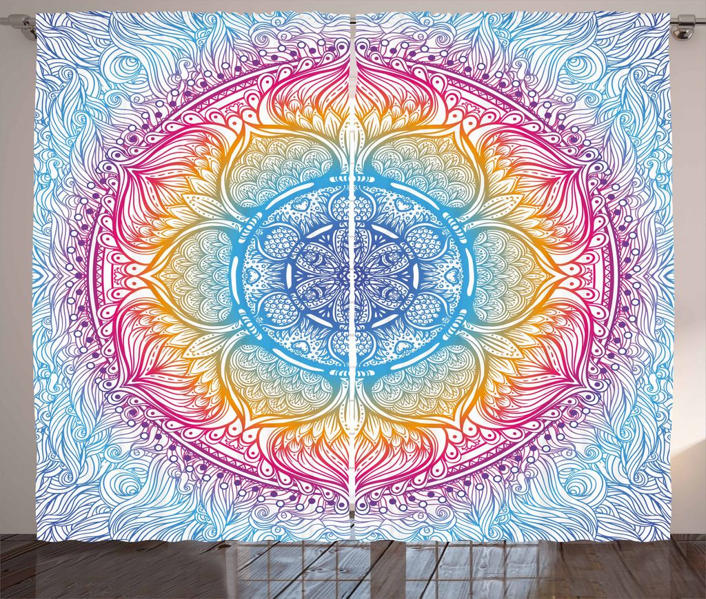 ABAKUHAUS Ethnisch Rustikaler Vorhang, Magische Fantasy Runde, Wohnzimmer Universalband Gardinen mit Schlaufen und Haken, 280 x 225 cm, Mehrfarbig