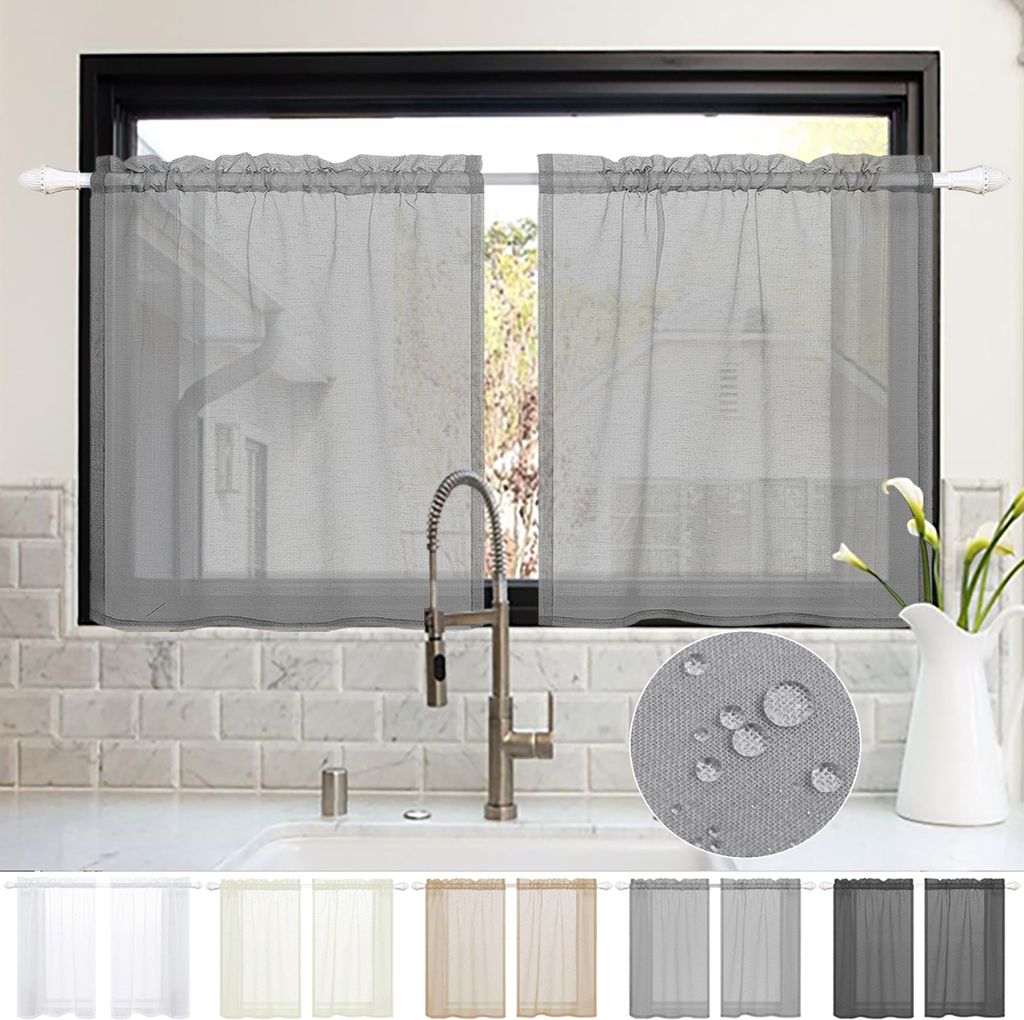 2er Set Gardine Wasserdicht Halbtransparent, Gardine Kurz Produktbild 