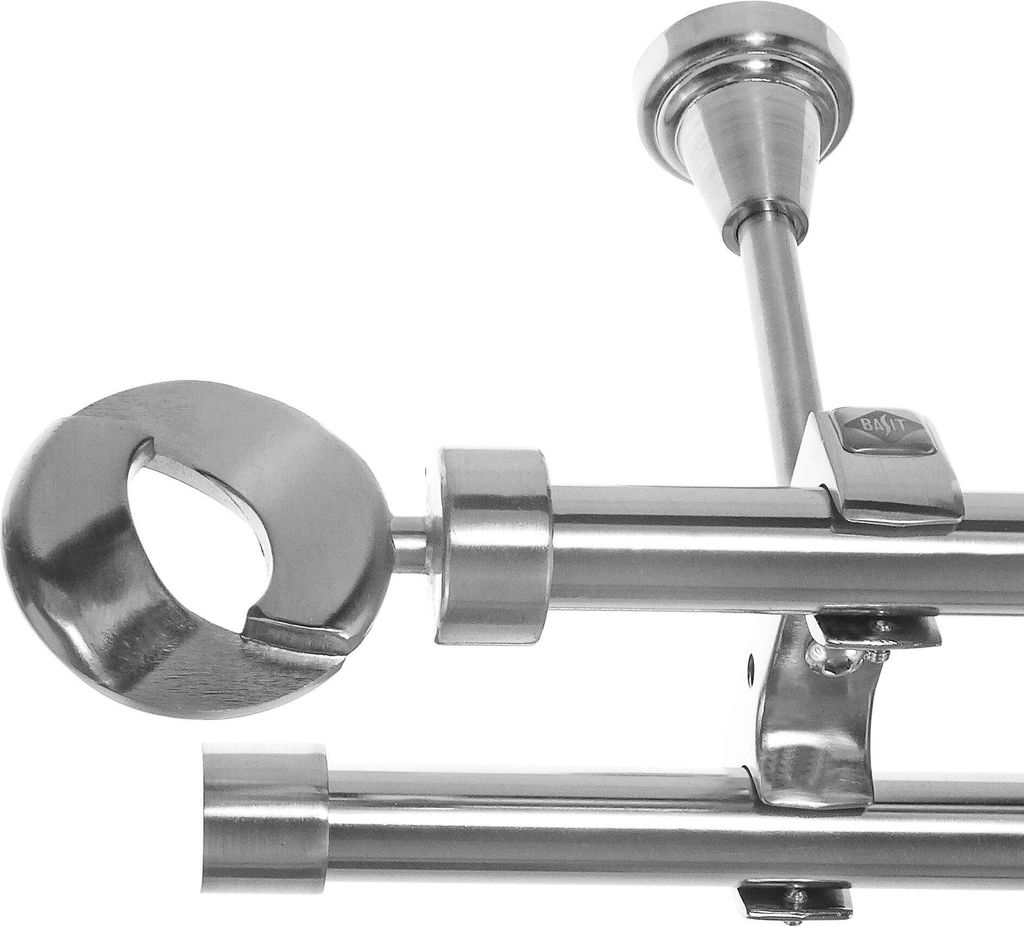 Edelstahl Look Gardinenstange Ø 20mm Deckenträger 2-läufig zweiläufig Deckenbefestigung Ring D61 E83E30 RR