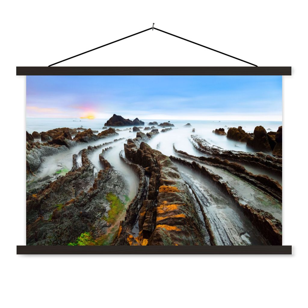MuchoWow Textilposter Nebel - Felsen - Wasser - Natur 60x40 cm mit schwarzem Rahmen - Hölzernes
