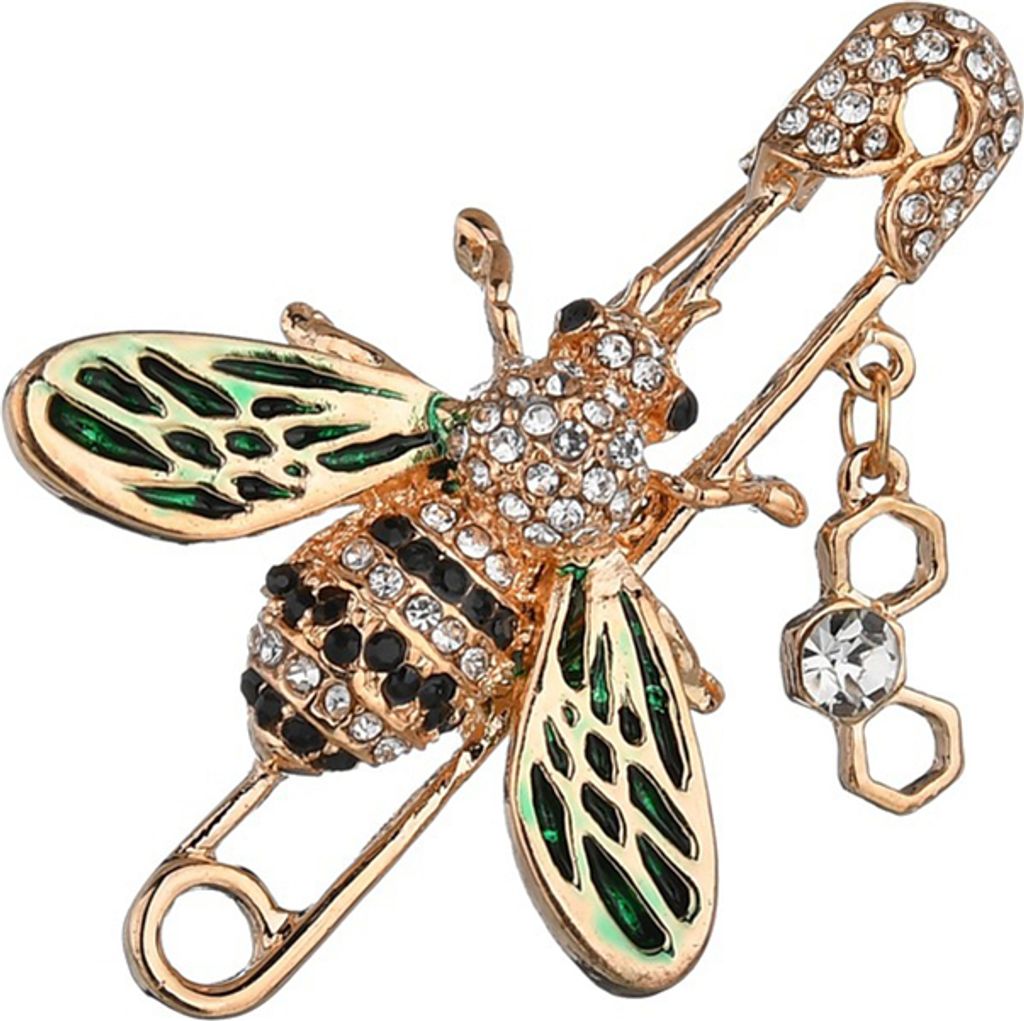 Mode Frauen Bee Emaille Strass Brosche Pin Schal Kleidung Revers Dekor Schmuck-Grün