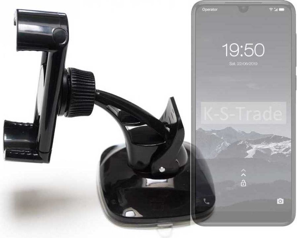 K-S-Trade kompakte Handy-Halterung Windschutzscheibe kompatibel mit Qilive Q3 Armaturenbrett schwarz Autohalterung KFZ Halter Scheiben-Halterung