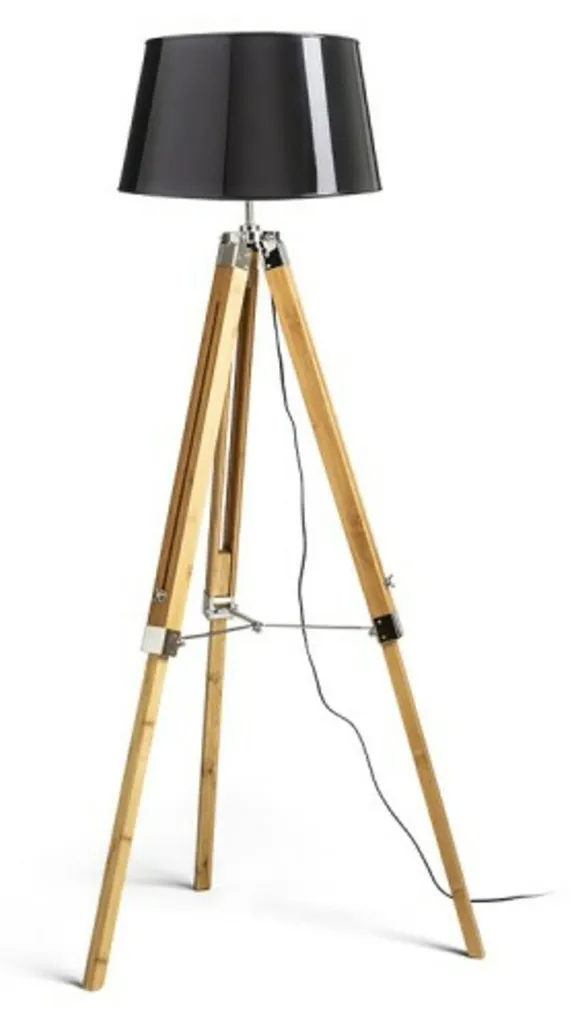 Lampadaire de Salon Design en Bambou et Noir Brillant 230V E27 Rendl
