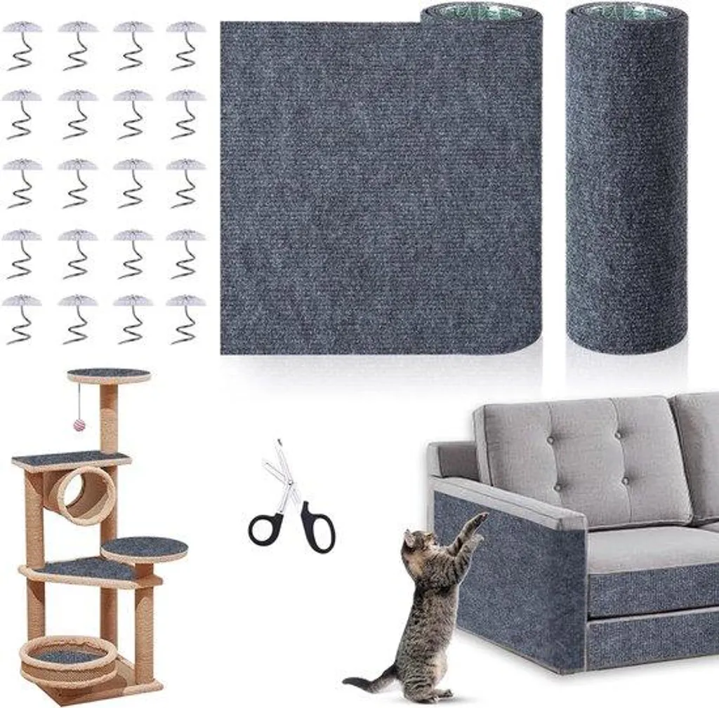 Tapis à griffer pour chat découpable et autocollant gris de 200x40cm
