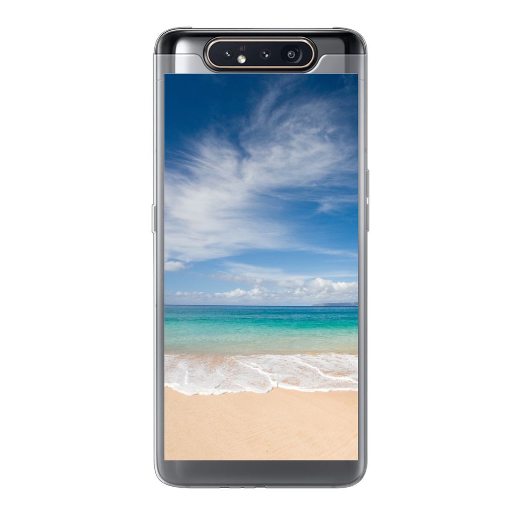 MuchoWow Handyhülle Schutzhülle Hülle für Samsung Galaxy A80 Ein tropischer Strand auf Hawaii, an dem die Wellen an Land gespült werden Sili...