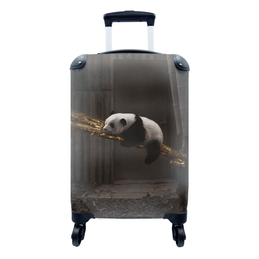 MuchoWow Koffer Handgepäck Trolley Rollkoffer Kleine Reisekoffer mit 4 Rollen - Panda - Gold - Schwarz - Cabin Size < 55x40x23 cm & 55x40x20 cm ...