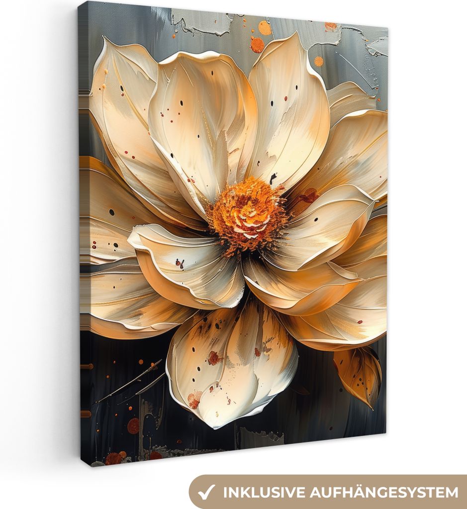 Leinwand Bilder 30x40 cm - Blumen - Gold - Kunst - Schwarz - Modern, Bilder, Deko, Wanddeko, Leinwand Bilder