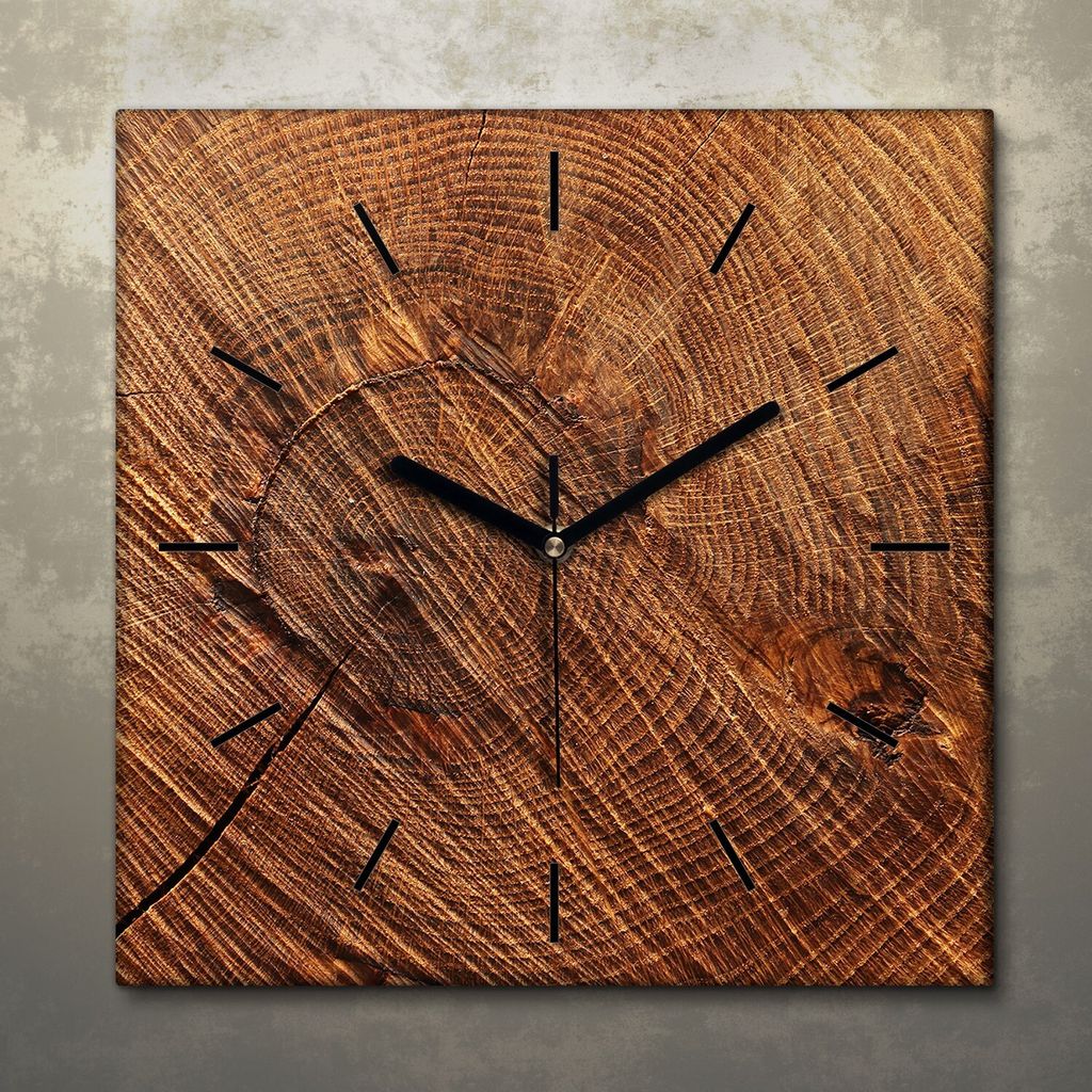 Wohnzimmer Leinwand Uhr Geräuschlos Küche 30x30 Baum, Holz, Motive, Textur, schwarze Zeiger
