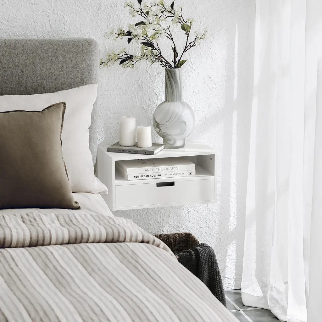 Table de chevet minimaliste blanche - Structure robuste gain de place - 2