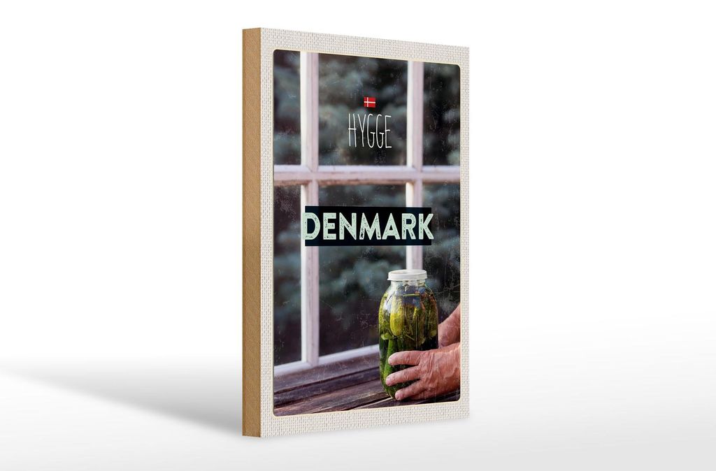 Holzschild Reise 20x30cm Dänemark Gurken im Glas Fenster Produktbild 