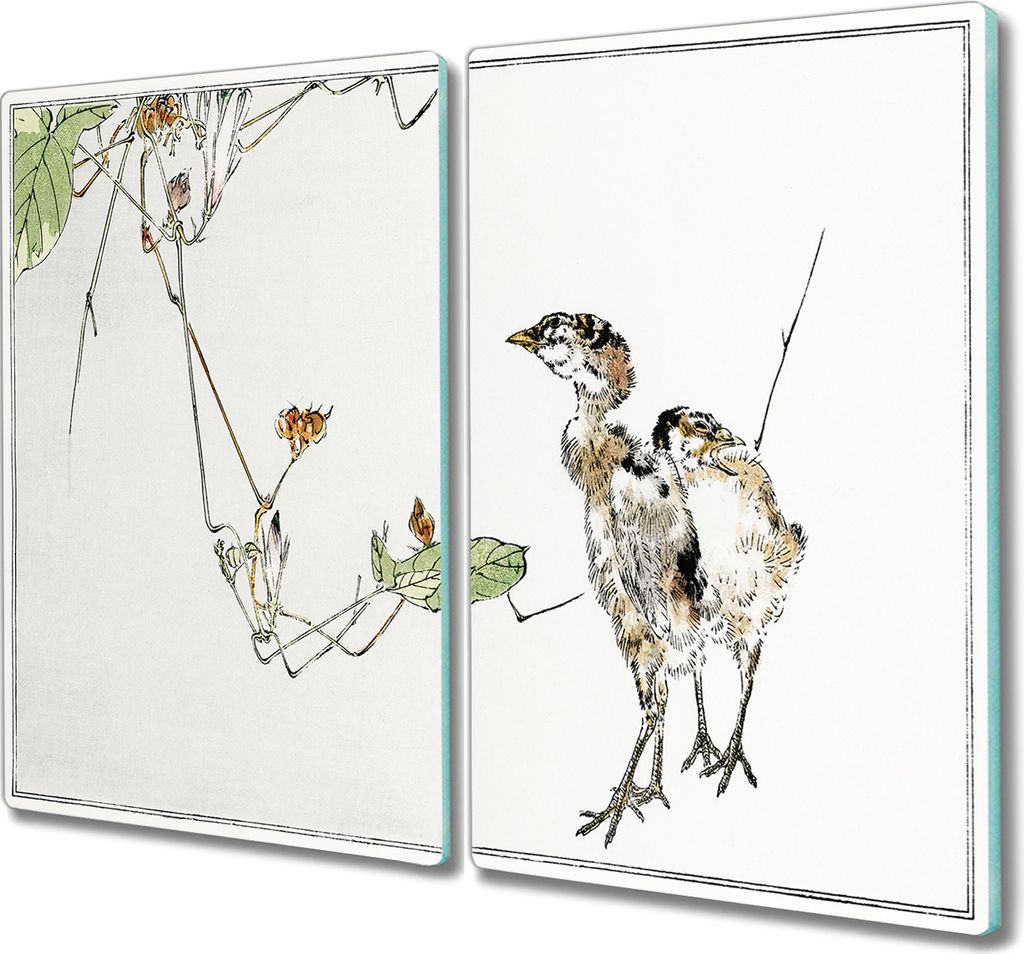 Coloray Hackbrett Küchenbrett Kochplattenabdeckung Schneidebrett Herdabdeckplatte 2x30x52 cm - Tiere Vögel Hühner