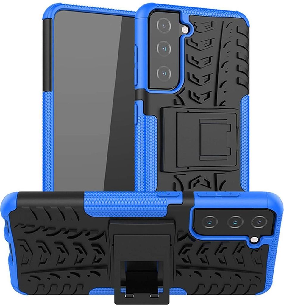 Conie Outdoor Schutzhülle für Samsung Galaxy S21 FE Hybrid Silikon Hard Case Cover Hülle mit Ständer in Blau