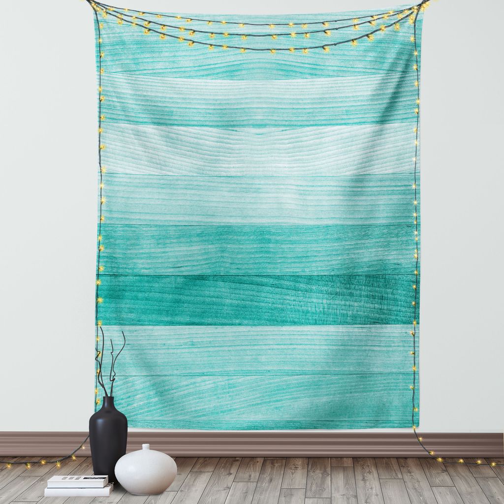 ABAKUHAUS Teal Wandteppich, Painted Wood Board mit horizontalen Linien Geburtstag Ostern Print Backdrop Image, Wohnzimmer Schlafzimmer Seidiger Sat...