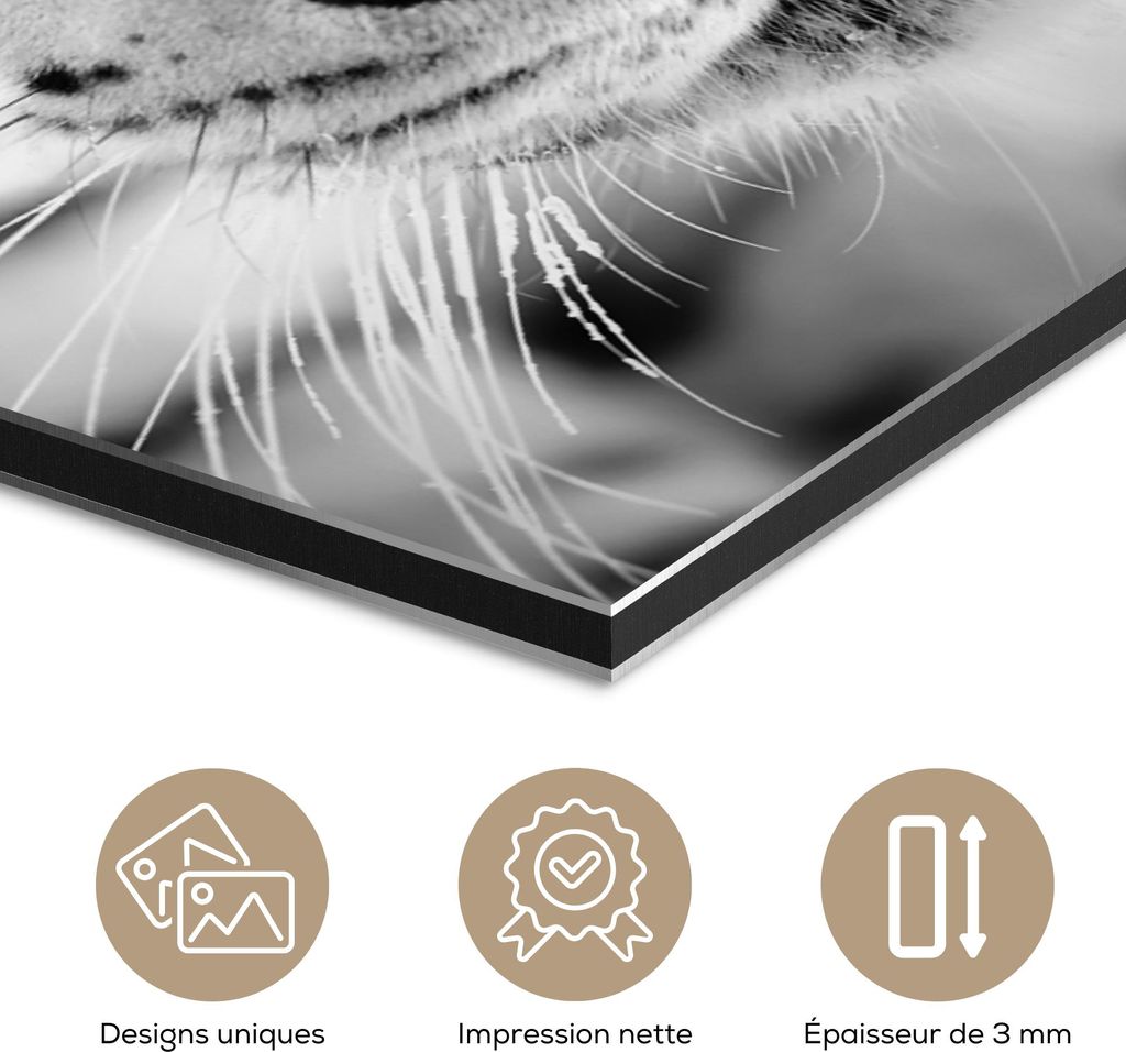 MuchoWow Wanddekoration Metall Metallbild Wandkunst 80x120 cm Tiere - Tiger - Augen - Blau - Schwarz und weiß MuchoWow Aluminium Gemälde - Bilder