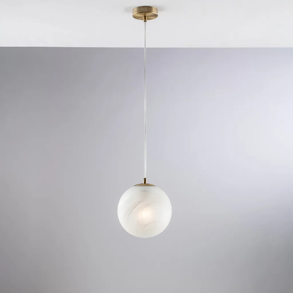 Luminaire suspendu Olaf 1 lumière en métal chromé noir et globe de 20cm
