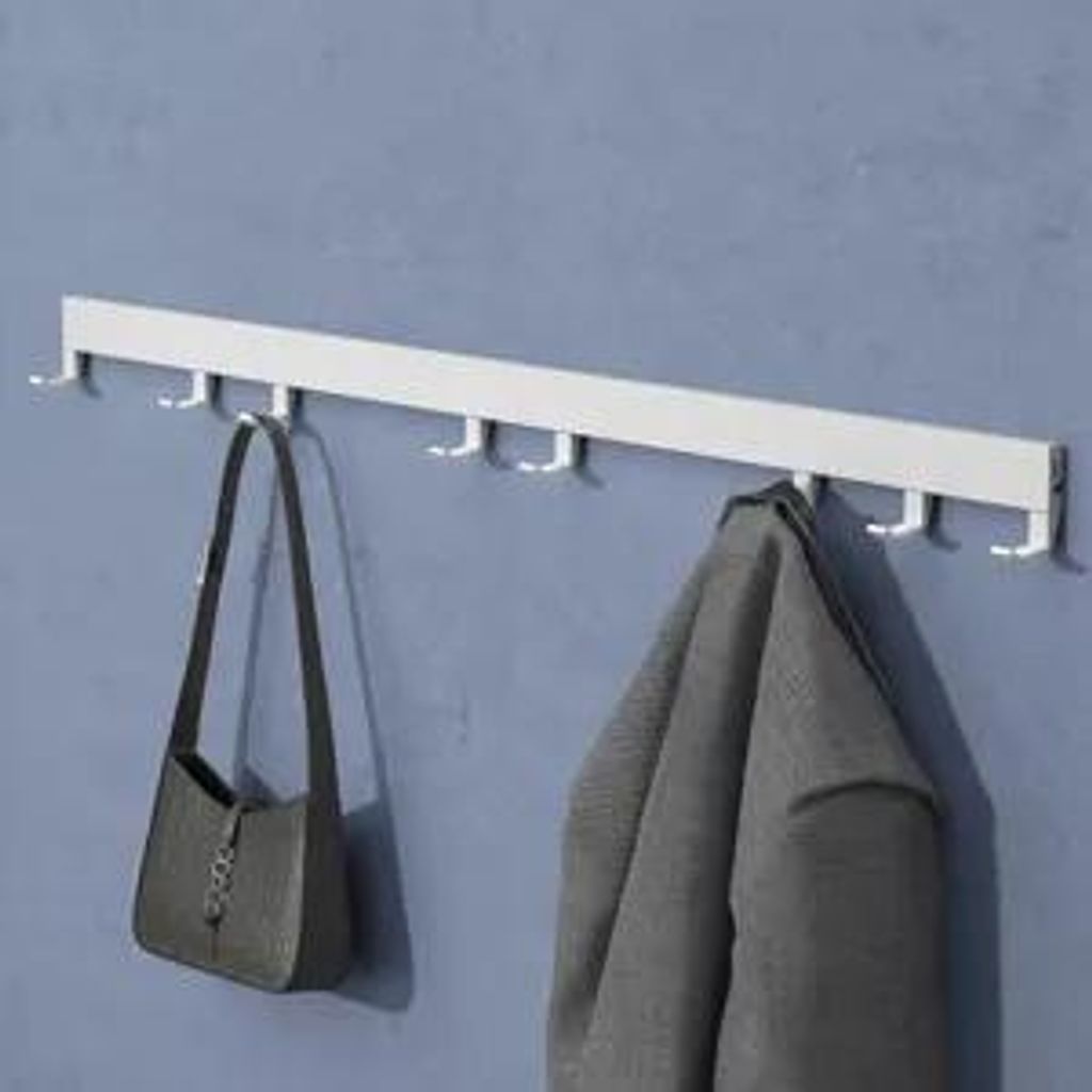 doporro Wandgarderobe aus Aluminium mit verschiebbaren Garderobenhaken, Garderobenleiste mit Kleiderhaken für Flur, Bad, 40 cm, Matt weiß, Stalo10