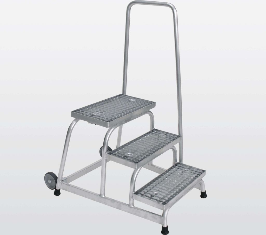 Günzburger Steigtechnik Arbeitspodest starr Stahl-Gitterrost mit Rollen und Handlauf 3 Stufen - 051023