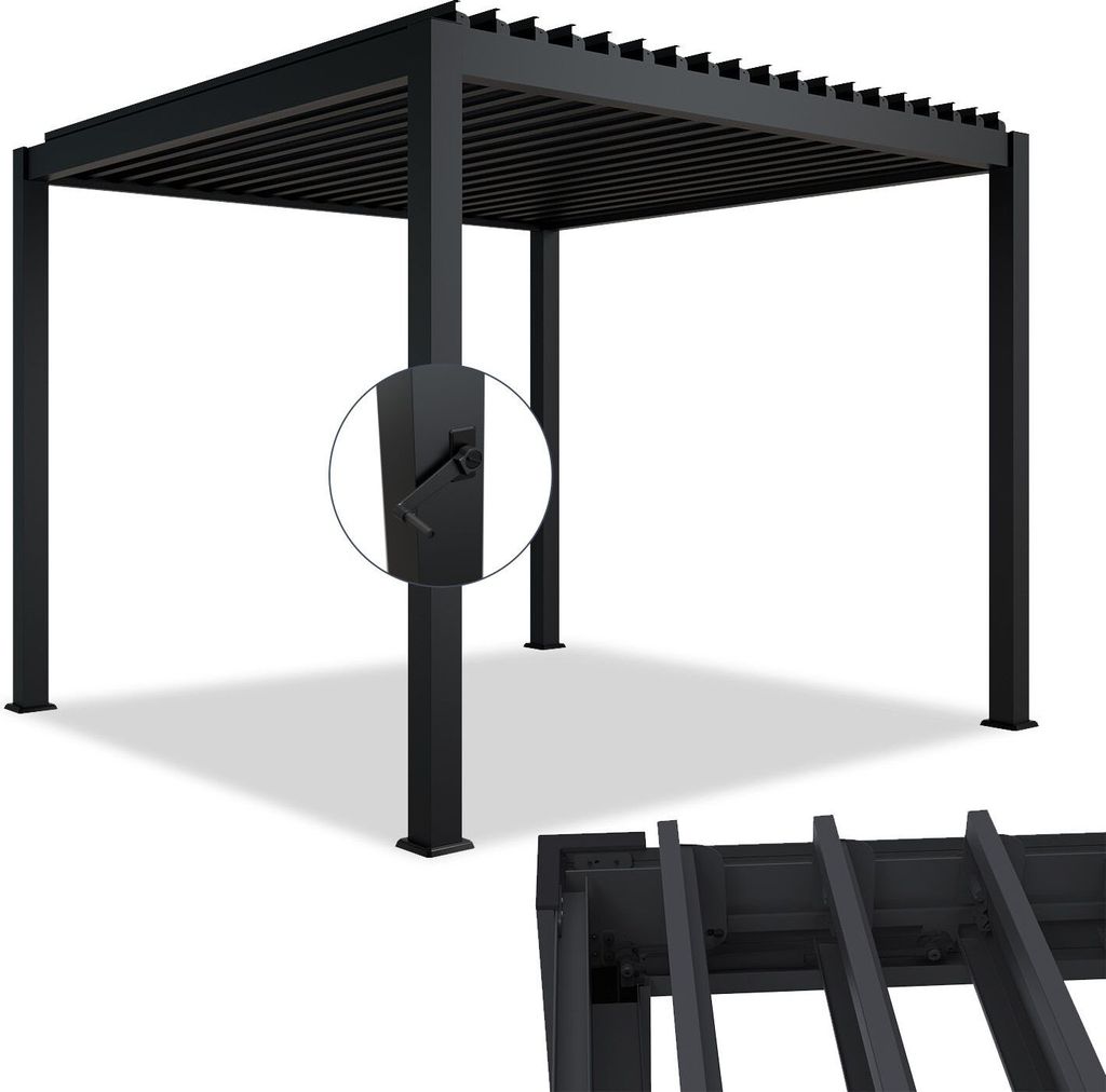 Juskys Lamellendach Tahiti 3x3 m - Stahl Pergola stabil & wetterfest - Anthrazit