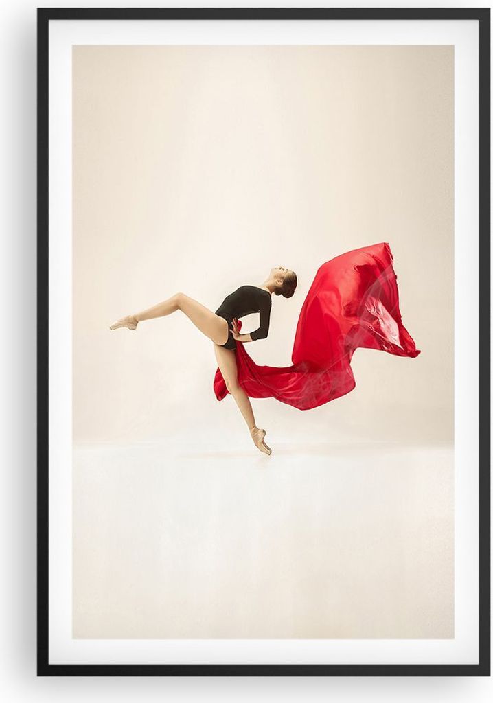 Gerahmtes Poster - Schwarzer Rahmen - Ballerina Tanz Rot - 61x91,5 cm - Wand Bild - Wanddeko - Wandbilder - Kunstposter - Wandposter - Bilderrahmen...