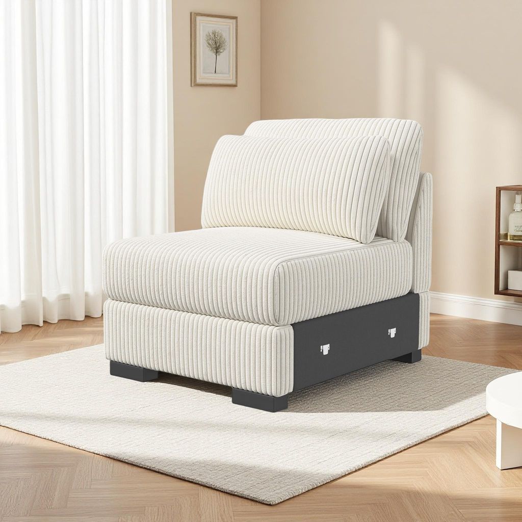 Weißer Cord-Sessel mit hochdichter Schaumstoffpolsterung, bequem und elegant, ideal für Wohnzimmer, Schlafzimmer oder Büro