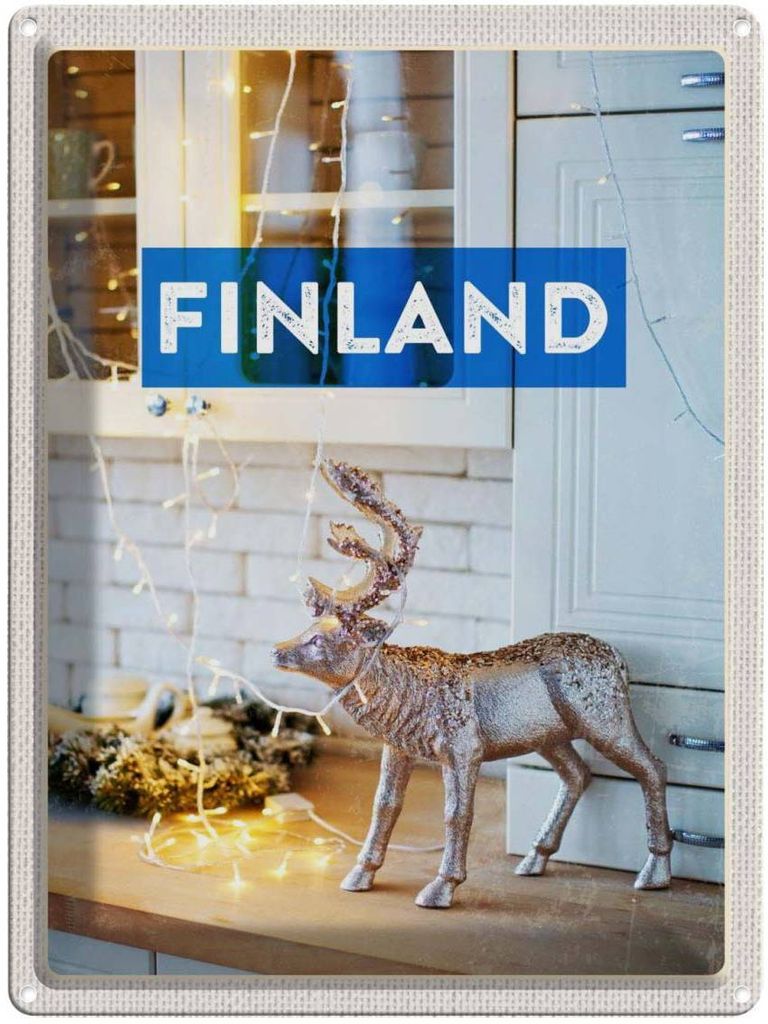 vianmo Blechschild 40x30 cm Finnland Hirsch Lichterkette Schrank Bildmotiv Reisemotiv Abenteuer Reisen Europa Urlaub